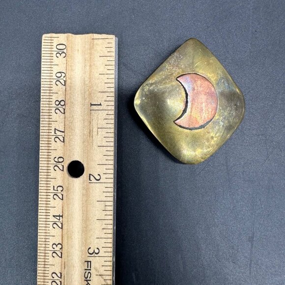 Vintage Earrings Crescent Moon Brass Copper Boho Celestial Modern Mixed Metal - Picture 8 of 8